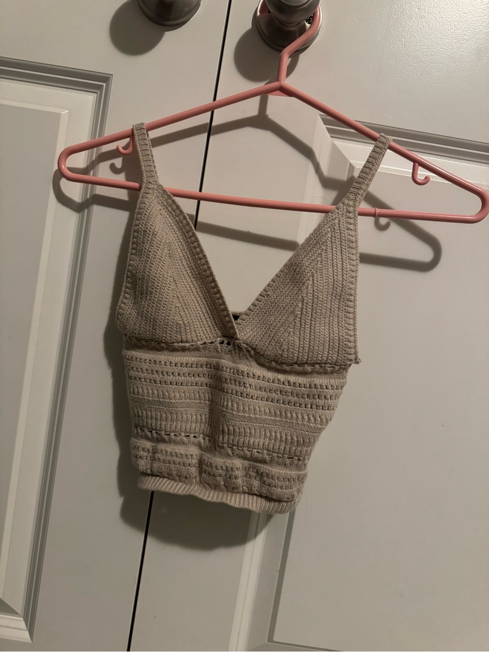 Streetwear Society Beige Ribbed Knit Cropped Camisole